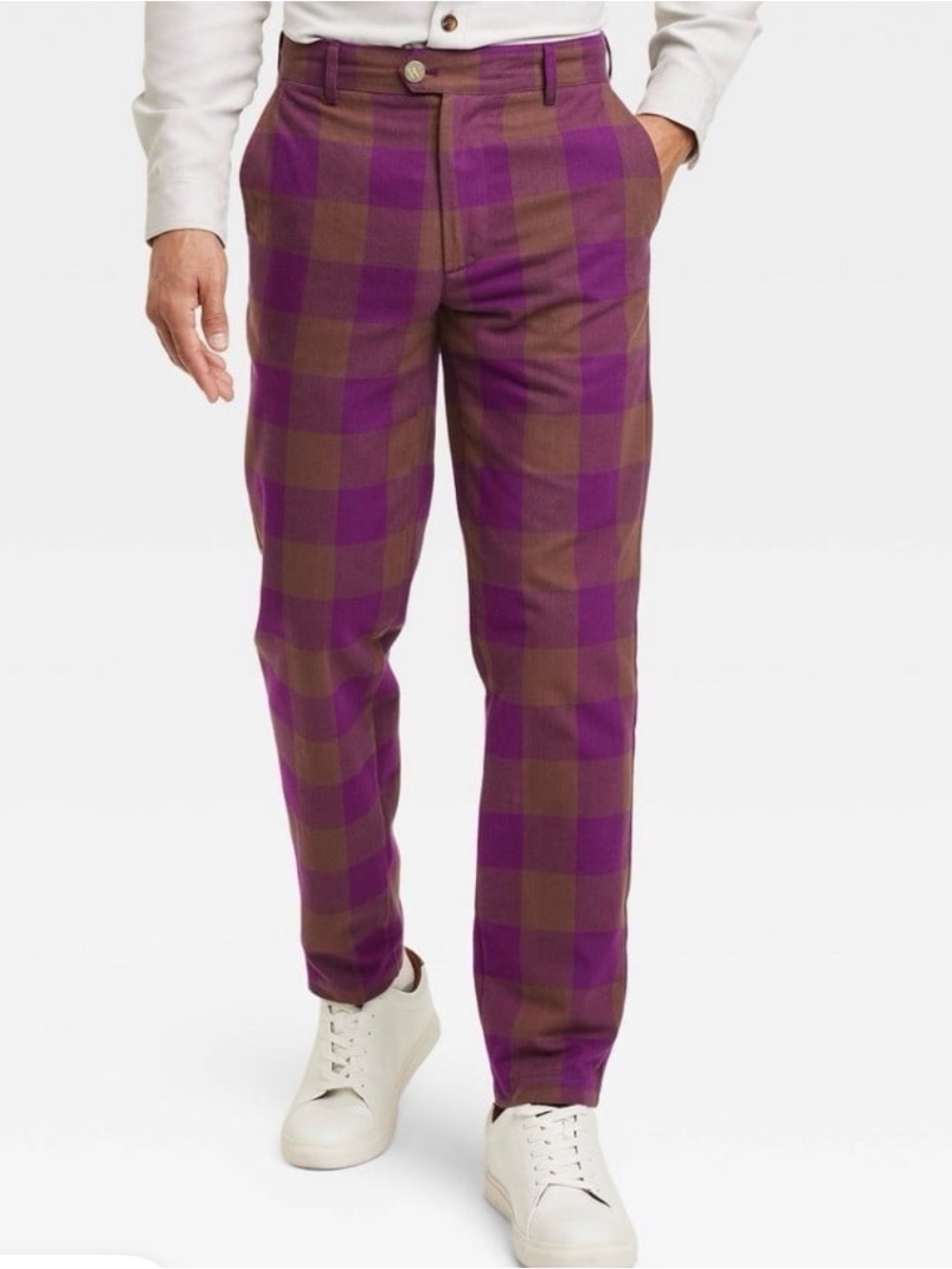 Men's Purple & Brown Checked Chinos
